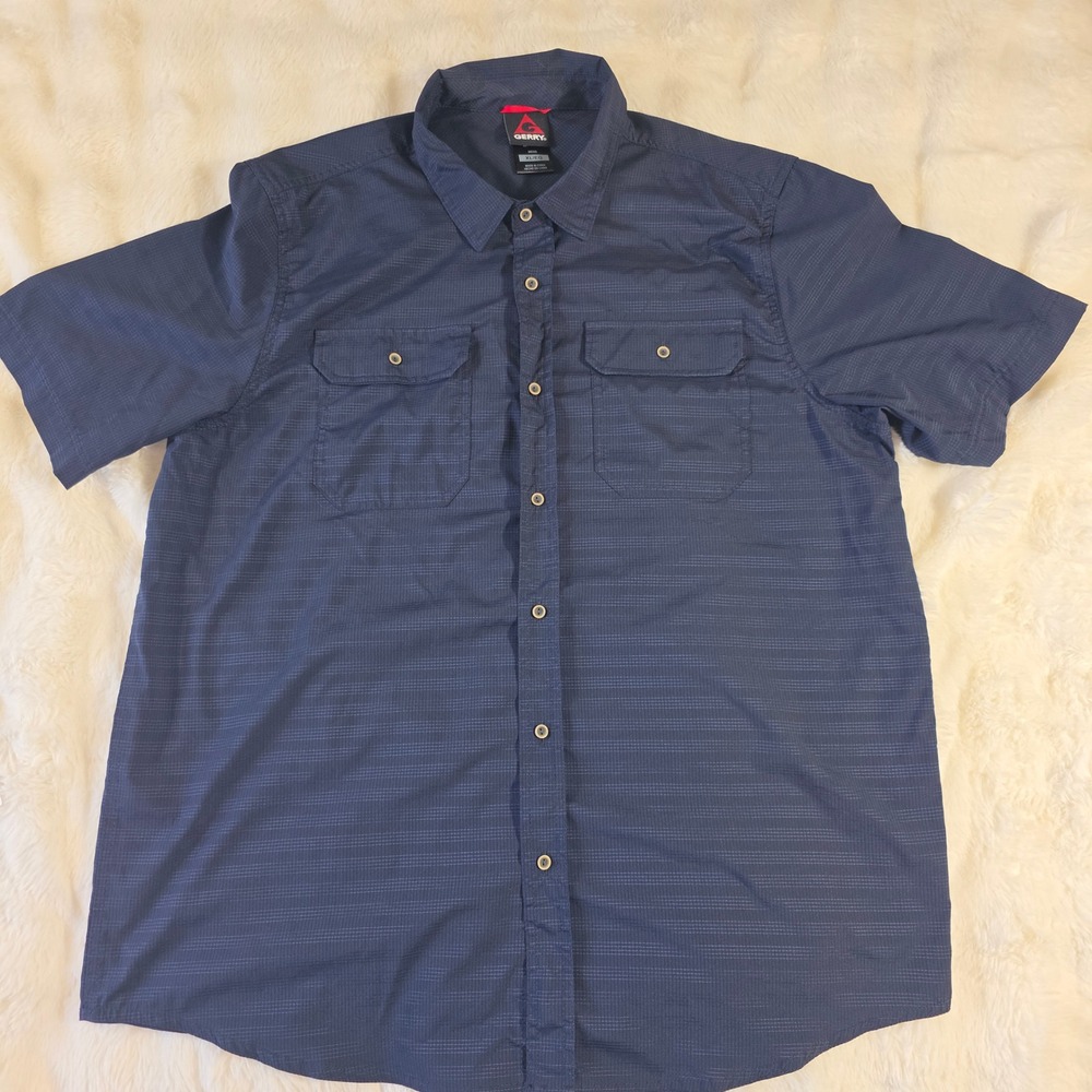 Gerry Button Up Shirt Mens XL Blue Excellent Short Sleeve Technical Grid 1271007